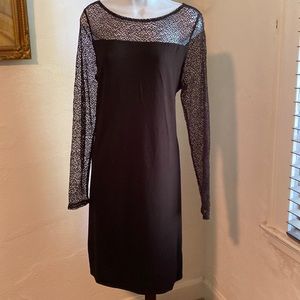 Eileen Fisher Sophisticated Net  Mesh Stretch Black Dress Large
